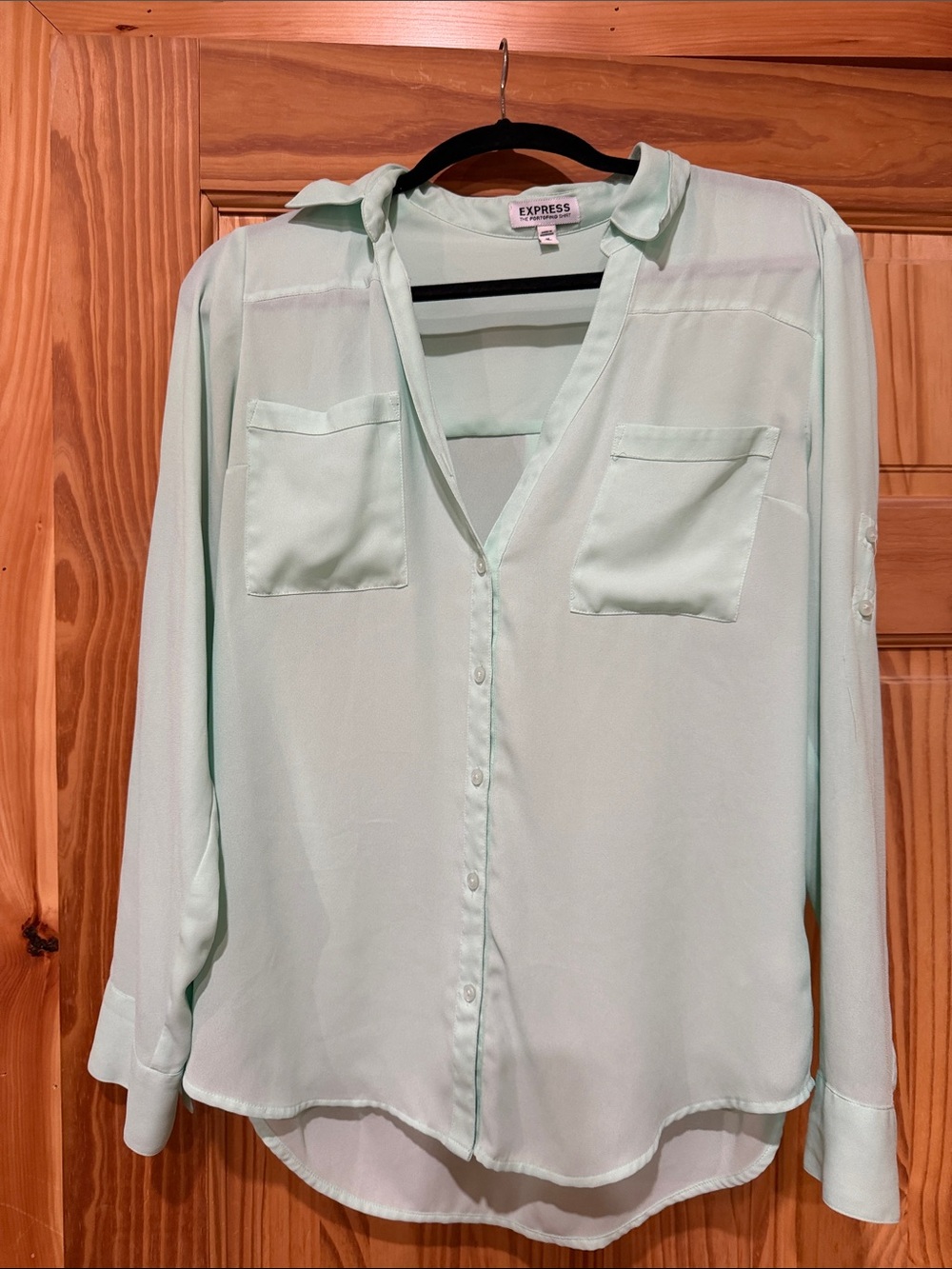 Express Women's Light Mint Button-Front Shirt